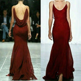 Tineit Vintage Mermaid Spaghetti Straps Burgundy Floor Length Prom Dresses Evening Dress (PRE-ORDER)