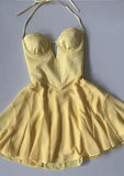 Tineit th Birthday A Line Halter Yellow Homecoming Dresses Short Mini Birthday Dress (PRE-ORDER)