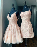 Tineit  Cute A line Spaghetti Straps Sleeveless Appliques Tulle Short Homecoming Dresses (PRE-ORDER)