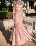 Tineit Mermaid Spaghetti Straps Sleeveless Ruffles Pink Prom Dresses (PRE-ORDER)