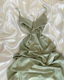 Tineit Simple A-line Spaghetti Straps Sage Green Prom Dress Silk Satin Prom Dresses (PRE-ORDER)