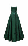 Tineit Elegant A line Dark Green Satin Long Prom Dresses Backless Evening Dress (PRE-ORDER)