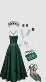 Tineit Elegant A line Dark Green Satin Long Prom Dresses Backless Evening Dress (PRE-ORDER)