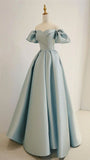 Tineit Pretty A line Sweetheart Light Sky Blue Satin Long Party Dress Prom Dresses (PRE-ORDER)