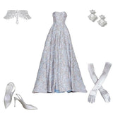 Tineit Elegant Ball Gown Strapless Light Sky Blue Lace Long Prom Dresses Evening Dress (PRE-ORDER)