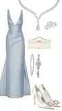 Tineit Pretty Sheath V Neckline Light Sky Blue Satin Long Party Dress Prom Dresses (PRE-ORDER)