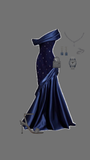 Tineit Pretty Mermaid One Shoulder Navy Blue Satin Long Party Dress Prom Dresses (PRE-ORDER)