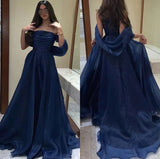 Tineit Elegant A Line Strapless Navy Blue Long Prom Dresses Evening Dress (PRE-ORDER)