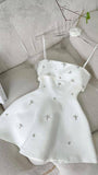 Tineit th Birthday A Line Spaghetti Straps White Satin Homecoming Dresses Party Dress (PRE-ORDER)