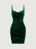 Tineit th Birthday Sheath Spaghetti Straps Green Velvet Homecoming Dresses Party Dress (PRE-ORDER)