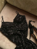 Tineit th Birthday Sheath Spaghetti Straps Black Sequin Homecoming Dresses Party Dress (PRE-ORDER)