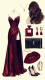 Tineit Elegant Mermaid Spaghetti Straps Burgundy Satin Long Prom Dresses Beads Party Dress (PRE-ORDER)