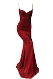 Tineit Elegant Mermaid Spaghetti Straps Burgundy Sequin Long Prom Dresses Party Dress (PRE-ORDER)