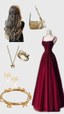 Tineit Elegant A Line Straps Burgundy Tulle Satin Long Prom Dresses Evening Dress (PRE-ORDER)