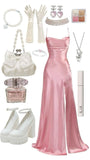 Tineit Simple Mermaid Pink Spaghetti Straps Long Prom Dress with Split (PRE-ORDER)