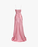 Tineit Simple Mermaid Pink Spaghetti Straps Long Prom Dress with Split (PRE-ORDER)