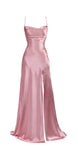 Tineit Simple Mermaid Pink Spaghetti Straps Long Prom Dress with Split (PRE-ORDER)