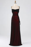 Tineit Elegant Mermaid Spaghetti Straps Burgundy Black Tulle Long Prom Dresses Party Dress (PRE-ORDER)