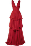 Tineit Elegant A Line V Neckline Chiffon Red Long Prom Dresses Evening Dress (PRE-ORDER)