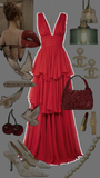 Tineit Elegant A Line V Neckline Chiffon Red Long Prom Dresses Evening Dress (PRE-ORDER)