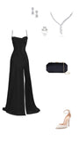 Tineit Elegant Mermaid Spaghetti Straps Black Slit Long Prom Dresses Party Dress (PRE-ORDER)