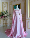 Tineit Elegant A Line Square Neckline Pink Satin Long Prom Dresses Party Dress (PRE-ORDER)