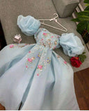 Tineit Elegant A Line Square Neckline Blue Organza Long Prom Dresses Party Dress (PRE-ORDER)