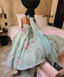 Tineit Classy Ball Gown Halter Light Blue Tulle Lace Prom Dresses Evening Dress (PRE-ORDER)