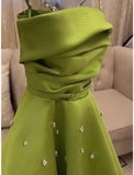 Tineit Classy A Line Spaghetti Straps Bud Green Satin Beads Prom Dresses Evening Dress (PRE-ORDER)