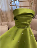 Tineit Classy A Line Spaghetti Straps Bud Green Satin Beads Prom Dresses Evening Dress (PRE-ORDER)