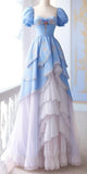 Tineit Chic Ball Gown Sweetheart Blue Long Prom Dresses With Layers Party Dress (PRE-ORDER)