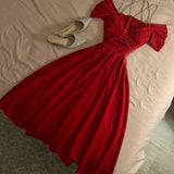 Tineit A-Line Off The Shoulder Pleated V-Neck Spaghetti Strap Prom Dresses Evening Dress (PRE-ORDER)