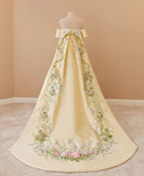 Tineit Chic Ball Gown Strapless Floral Satin Long Prom Dresses With Lace Party Dress (PRE-ORDER)