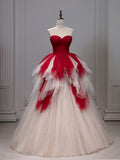 Tineit Pretty Ball Gown Sweetheart Tulle Long Red Layers Prom Dresses Sweet  Dresses (PRE-ORDER)