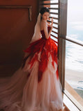 Tineit Pretty Ball Gown Sweetheart Tulle Long Red Layers Prom Dresses Sweet  Dresses (PRE-ORDER)