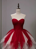 Tineit Pretty Ball Gown Sweetheart Tulle Long Red Layers Prom Dresses Sweet  Dresses (PRE-ORDER)