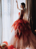 Tineit Pretty Ball Gown Sweetheart Tulle Long Red Layers Prom Dresses Sweet  Dresses (PRE-ORDER)