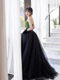 Tineit Pretty Ball Gown Sweetheart Tulle Long Black Ruffles Prom Dresses Sweet  Dresses (PRE-ORDER)