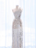 Tineit Elegant A Line One Shoulder Silver Sequin Party Dress Prom Dresses Evening Dress (PRE-ORDER)