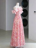 Tineit Fairy Style A-line Off Shoulder Strapless Pink Long Evening Dress Prom Dress (PRE-ORDER)