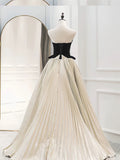 Tineit Pretty Ball Gown Strapless Tulle Layers Long Champagne Ruffles Prom Dresses Sweet  Dresses With Gloves (PRE-ORDER)