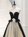 Tineit Pretty Ball Gown Strapless Tulle Layers Long Champagne Ruffles Prom Dresses Sweet  Dresses With Gloves (PRE-ORDER)