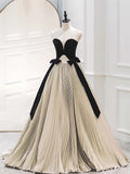 Tineit Pretty Ball Gown Strapless Tulle Layers Long Champagne Ruffles Prom Dresses Sweet  Dresses With Gloves (PRE-ORDER)