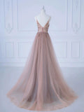 Tineit Elegant A-Line Spaghetti Straps Tulle Long Prom Dress Evening Dress (PRE-ORDER)