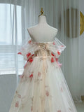 Tineit Elegant A-Line Off The Shoulder Flowers Tulle Long Prom Dress Evening Dress (PRE-ORDER)