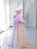 Tineit Elegant A line Off The Shoulder Pink Satin Ruffles Long Prom Dress Evening Dress (PRE-ORDER)