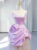 Tineit Elegant A line Off The Shoulder Pink Satin Ruffles Long Prom Dress Evening Dress (PRE-ORDER)