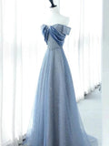 Tineit Elegant A Line Off The Shoulder Blue Sequin Long Prom Dress Evening Dresses (PRE-ORDER)