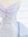 Tineit Elegant Mermaid Strapless Neckline Blue Sequin Long Prom Dress Evening Dresses (PRE-ORDER)