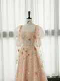 Tineit Elegant A Line Strapless Neckline Floral Lace Long Prom Dress Evening Dresses (PRE-ORDER)